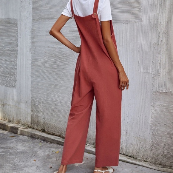 SOLD OUT Boho Terra Cotta Wide Leg Double Pocket Jumpsuit - Picture 4 of 4